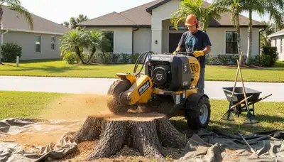 Professional stump grinding service removing tree stump in Apollo Beach, FL by St. Petersburg tree experts