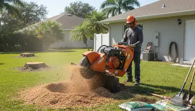 Professional stump grinding service removing tree stumps in Palmetto, FL near Saint Petersburg homes