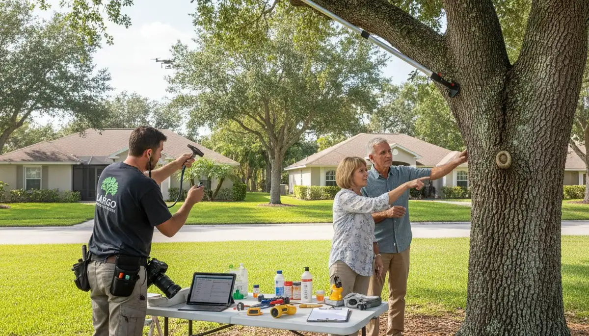 Certified arborist performing tree health assessment for homeowners in Largo, FL near St. Petersburg