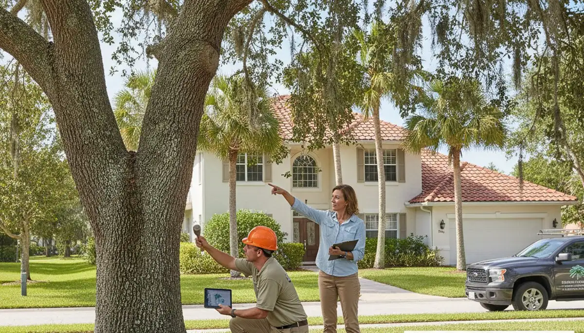 Certified arborist performing tree health assessment for homeowners in Palmetto near St. Petersburg, FL