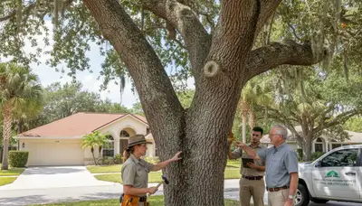Certified arborist performing tree health assessment in Pinellas Park, FL for Saint Petersburg tree service