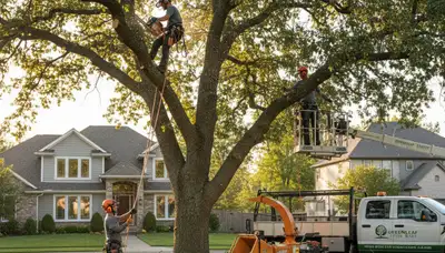 Arborist pruning palm tree for storm safety in Saint Petersburg, FL