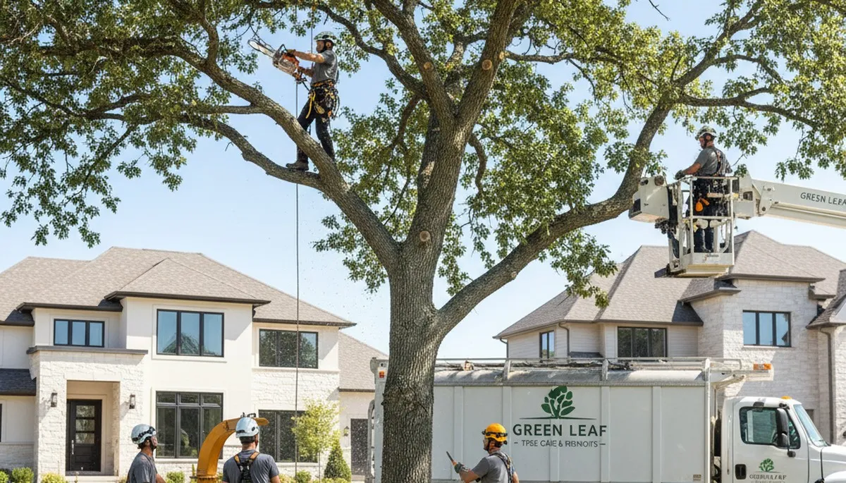 Arborist pruning palm tree for storm safety in Saint Petersburg, FL yard
