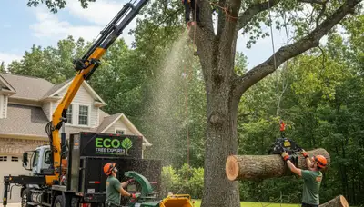 Professional tree removal service in Saint Petersburg, FL safely cutting and clearing large backyard oak trees