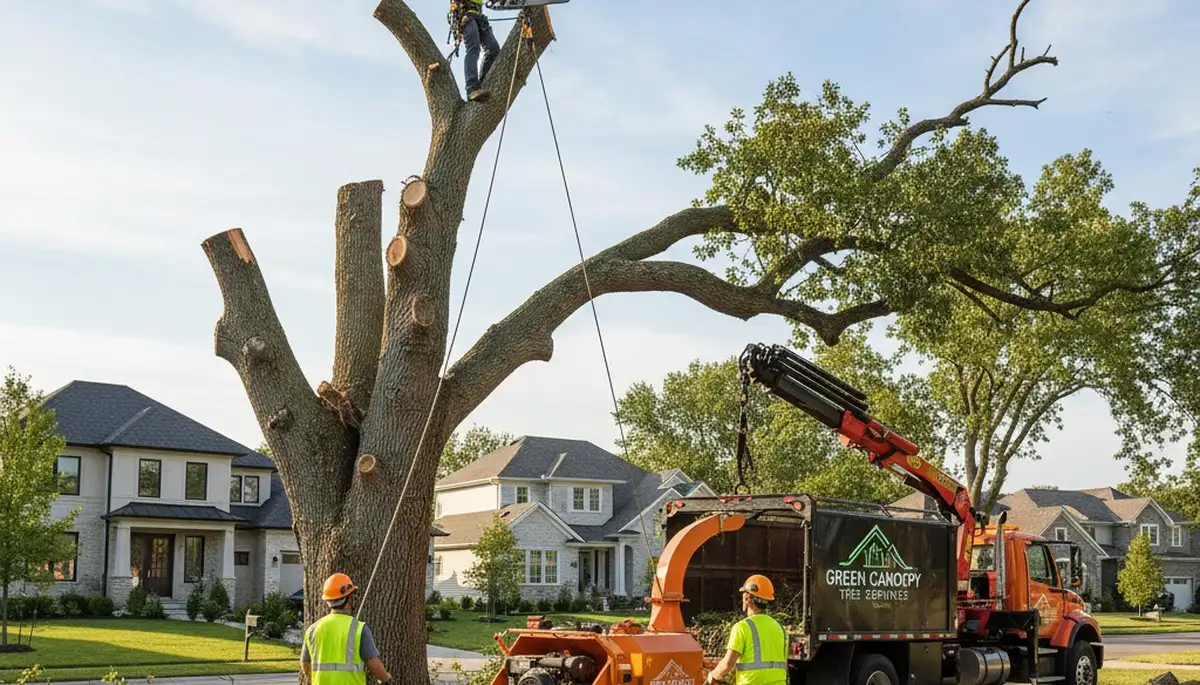 Professional tree removal crew working in Saint Petersburg, FL yard