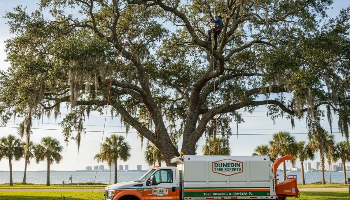 Professional tree removal service in Saint Petersburg FL safely cutting and clearing large oak trees