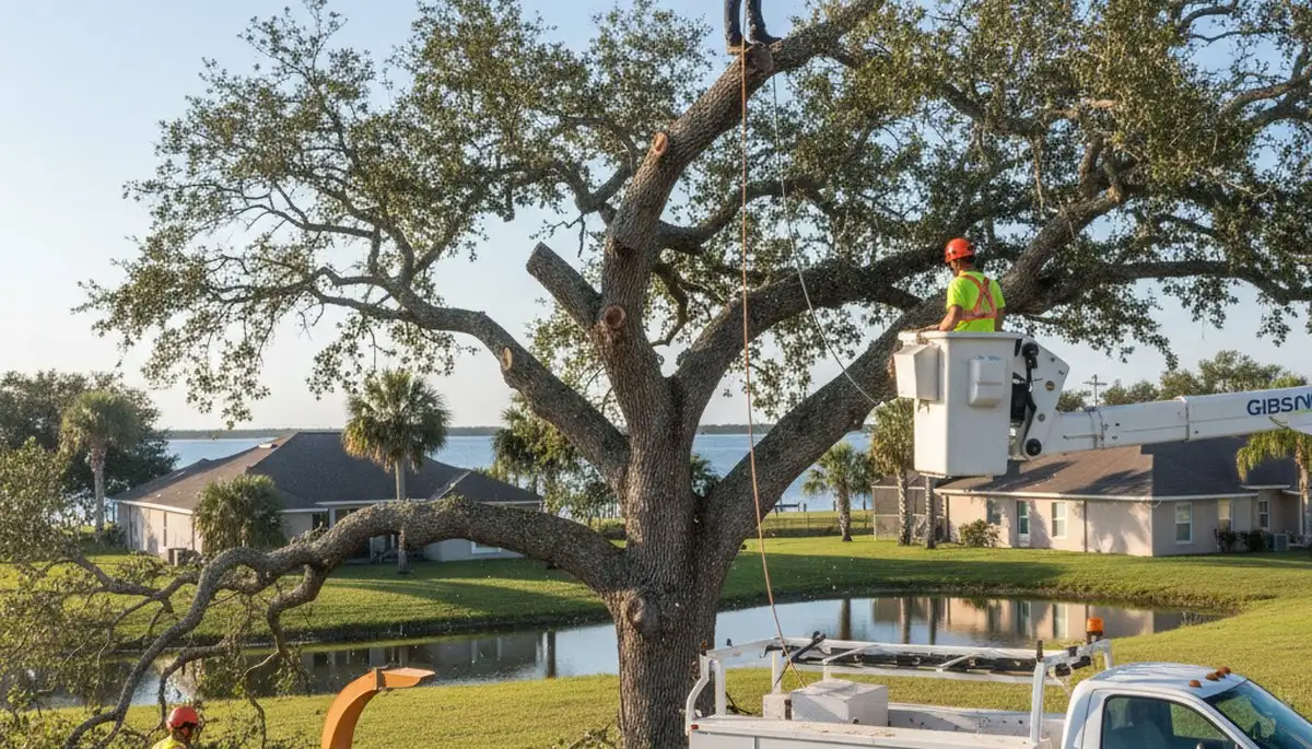 Professional tree removal service in Saint Petersburg FL safely cutting and clearing large oak trees