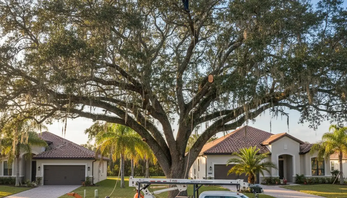 Professional tree removal service in Saint Petersburg FL safely clearing large oak trees