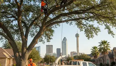 Professional tree removal service in Saint Petersburg FL safely cutting and clearing large oak trees
